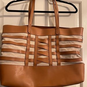 Stella & Dot linen and vegan leather handbag never used